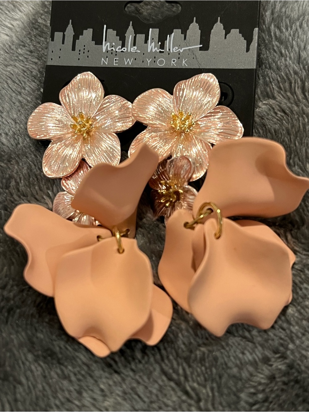 Nicole Miller Blush Pink Floral Statement Drop Earrings
